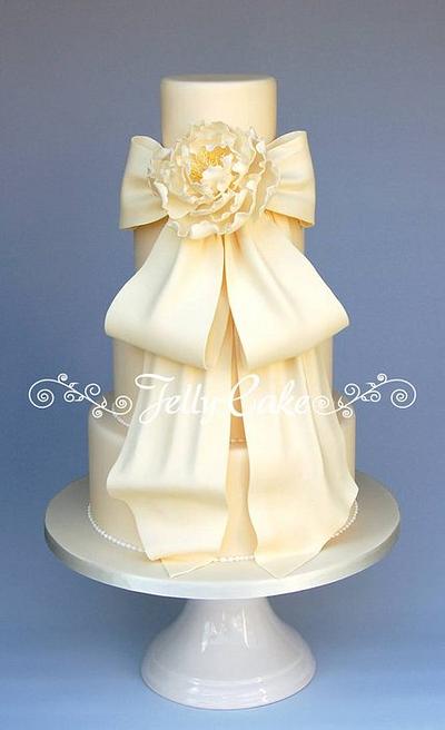 Peony and Bow Wedding Cake - Cake by JellyCake - Trudy Mitchell