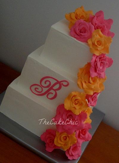 Pink and Orange Wedding - Cake by Misty