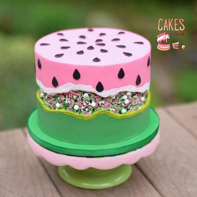 Watermelon Sprinkle Fault Line Cake - Cake by Cakes By Kristi