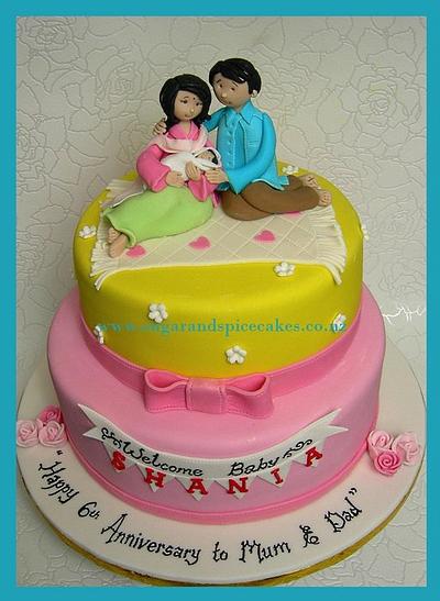 Mummy Daddy & Baby - Anniversary & Baby presentation cake - Cake by Mel_SugarandSpiceCakes