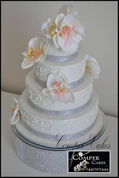 Bling Wedding Cake With Royal icing Piping - Cake by Comper Cakes