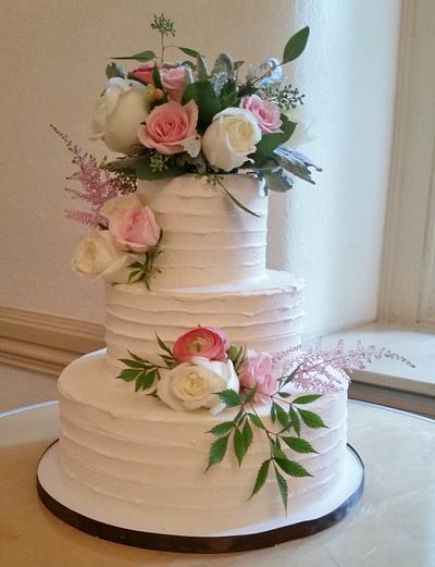 Horizontally textured buttercream wedding cake - Cake by Lauren Cortesi