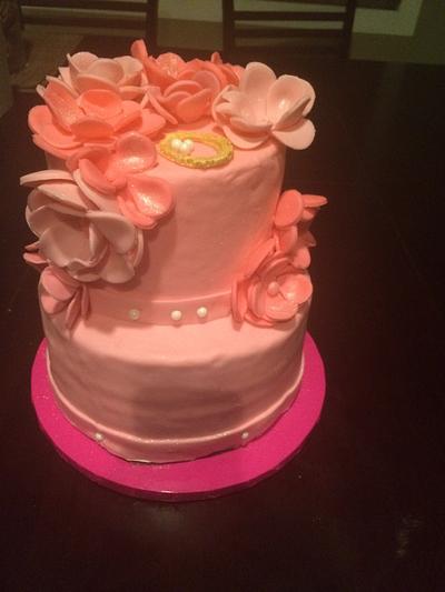 Pink with flowers  - Cake by Cakes by Crissy 