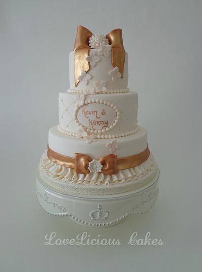 Ivory and bronze wedding  - Cake by loveliciouscakes