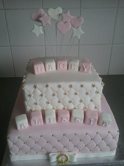 Pink and white christening cake - Cake by stilley