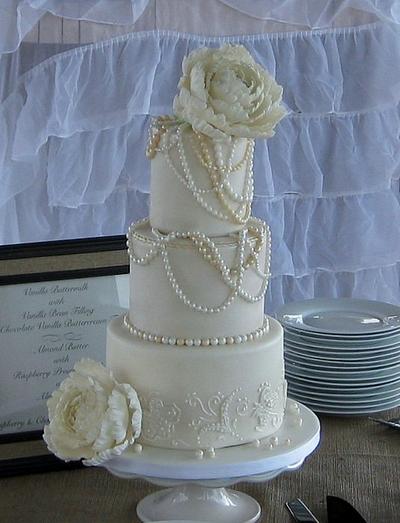 Peony and pearls wedding cake - Cake by sking