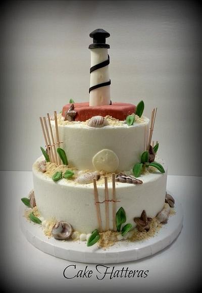 Cape Hatteras Lighthouse Wedding Cake for a beach wedding - Cake by Donna Tokazowski- Cake Hatteras, Martinsburg WV