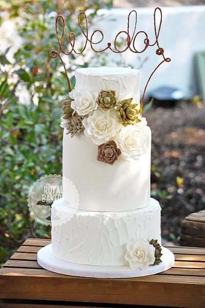 Roses and Succulents Wedding Cake - Cake by Lesley Wright