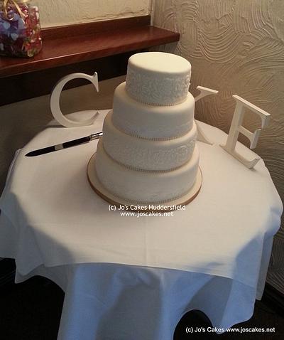 4 Tier Ivory Lace and Gold Wedding Cake - Cake by Jo's Cakes