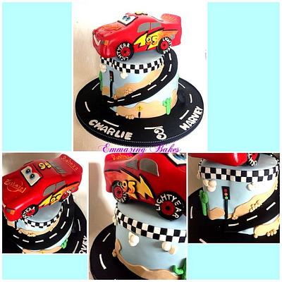 Lightening McQueen Cars cake and track - Cake by Emmazing Bakes