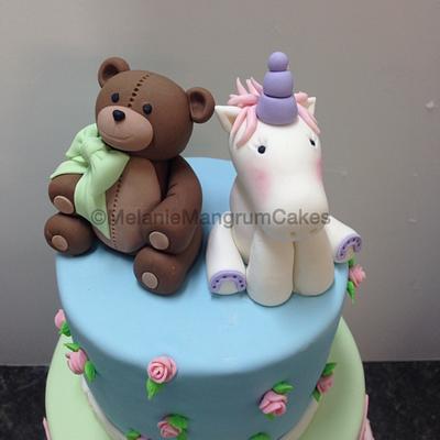 Patchwork, teddy bear, and unicorn - Cake by Melanie Mangrum