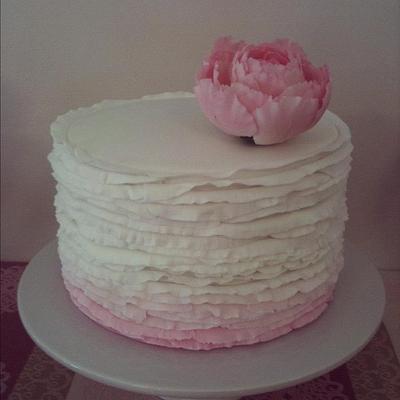 Ombre Fondant Ruffle Cake with Peony - Cake by Julie
