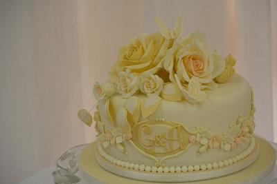 Champagne and Peach Wedding Cake - Cake by GenLittle