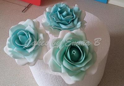 Sugarpaste Roses in Palest Blues and Greens - Cake by CakesByEmmaB