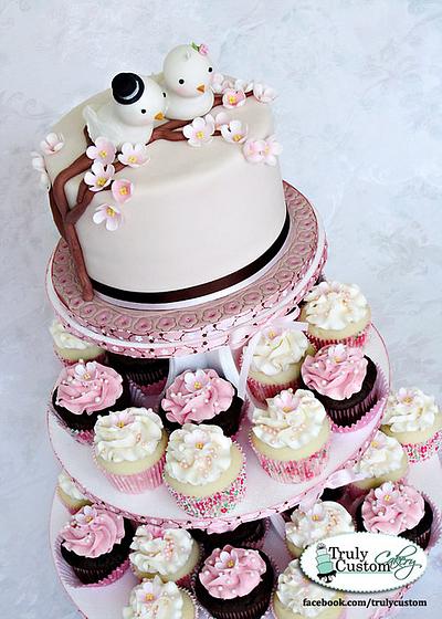 Love Birds and Cherry Blossoms Bridal Shower  - Cake by TrulyCustom