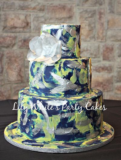 Lime green and navy art cake! - Cake by Lily White's Party Cakes