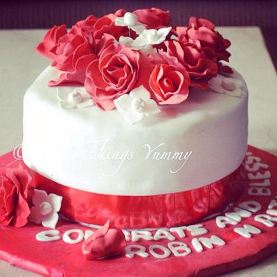 Red and white theme wedding cake! - Cake by All Things Yummy