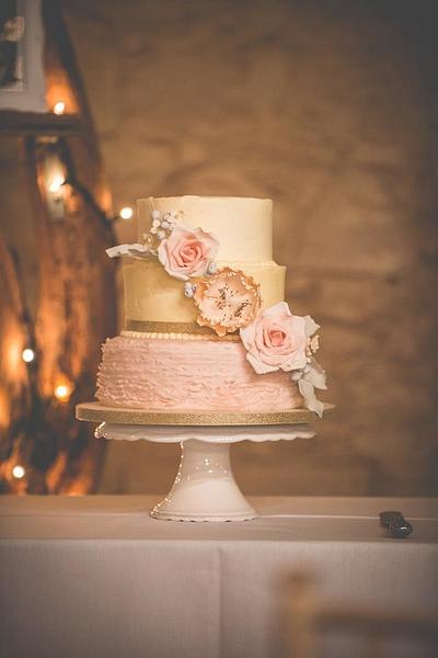Buttercream and pink ruffle wedding cake - Cake by TLC
