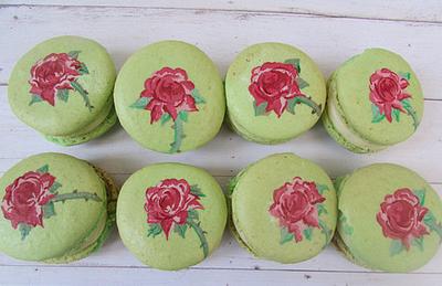 Hand painted Rose Macaroons - Cake by The Annie Grace Bakery