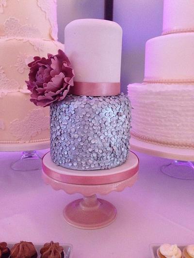 Sequins and peonies wedding cake - Cake by DottyRose