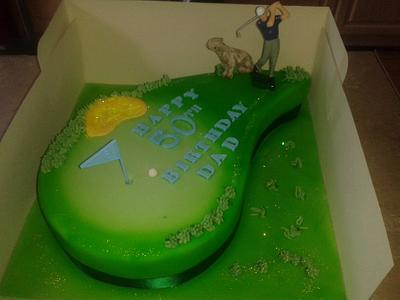 Golf cake with golfer and dog & 20 Cupcakes - Cake by Deborah Wagstaff