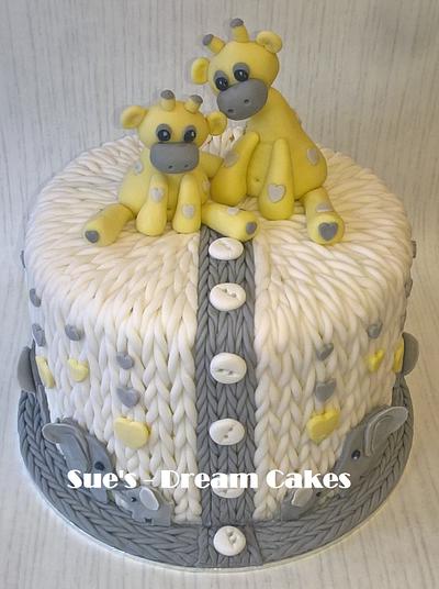 Knitted Baby Shower, Elephant and Giraffe, Cake - Cake by Sue's - Dream Cakes
