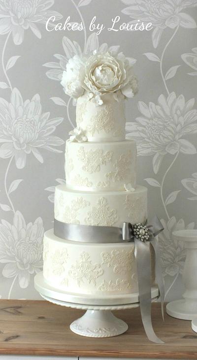 White Peony & Lace - Cake by Louise Jackson Cake Design