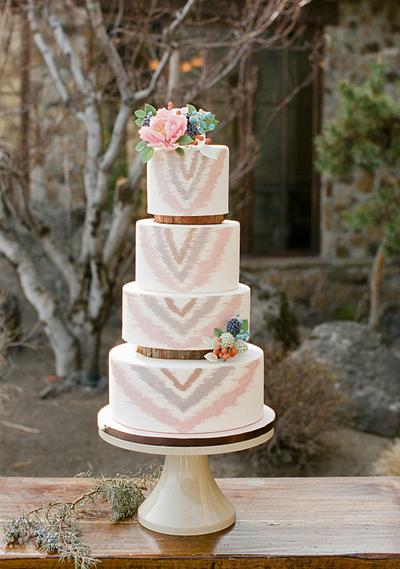 Rustic Wedding Cake with Sugar Flowers and Hand-Painted Stripes - Cake by Sweet and Swanky Cakes ~ Sonja McLean