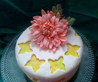 Chrysanthemum Flower Birthday Cake - Cake by June ("Clarky's Cakes")