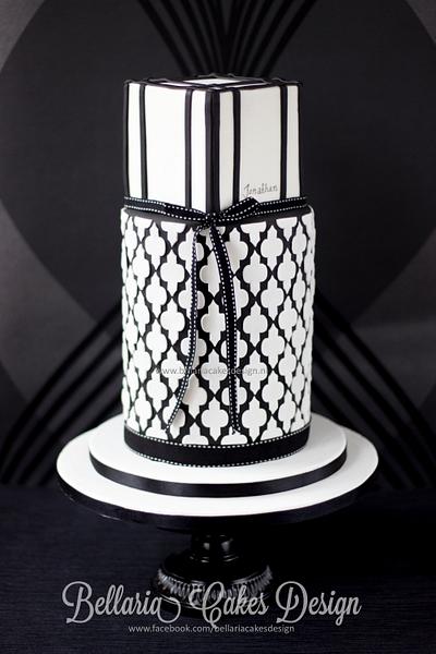 Black and white quatrefoil cake - Cake by Bellaria Cake Design 