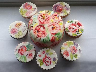 Hand painted cutting cake and cupcakes - Cake by Dawn Wells