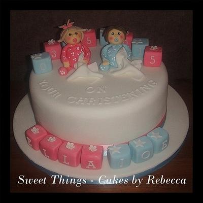 twin christening cake - Cake by Sweet Things - Cakes by Rebecca