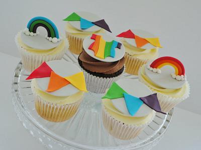 Bright and colourful baby shower cupcakes...slight retro feel! - Cake by Krumblies Wedding Cakes
