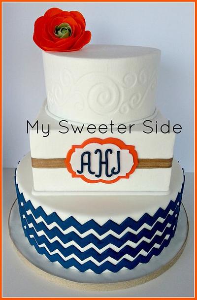 Orange and Navy wedding - Cake by Pam from My Sweeter Side