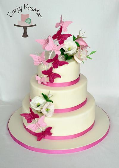 Wedding Cake with Butterflies and Eustoma - Cake by Martina
