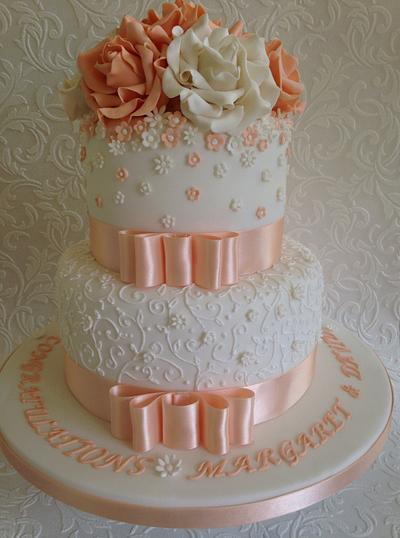 Peaches and cream wedding cake  - Cake by Melanie Jane Wright