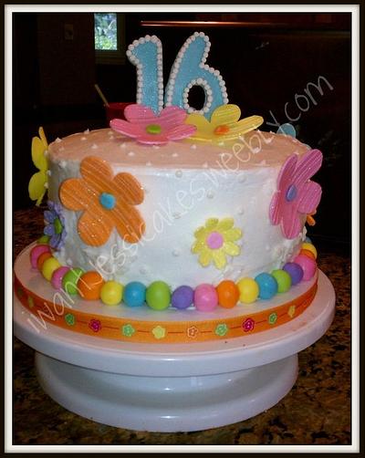Sweet 16 button flowers - Cake by Jessica Chase Avila