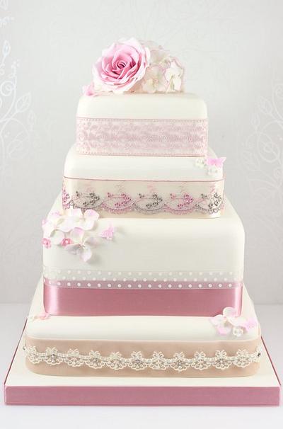 Rose and Hydrangea vintage style wedding cake - Cake by The Fairy Cakery