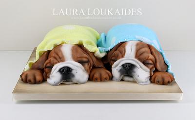 Winnie & Milo - The Sleepy Bulldogs - Cake by Laura Loukaides