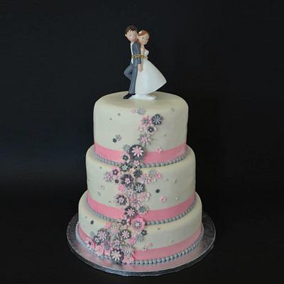 Pink and Grey littles flowers wedding cake - Cake by Une Fille en Cuisine