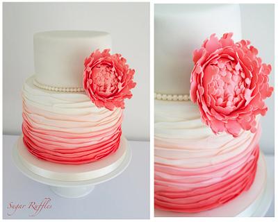Coral and Grey Dessert Table - Cake by Sugar Ruffles