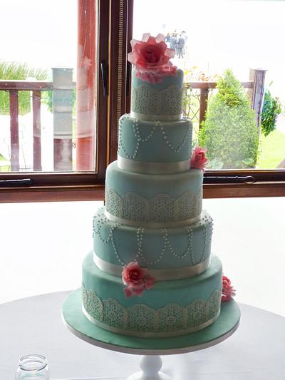 Pearl and doily wedding cake - Cake by Cakes by Bronagh