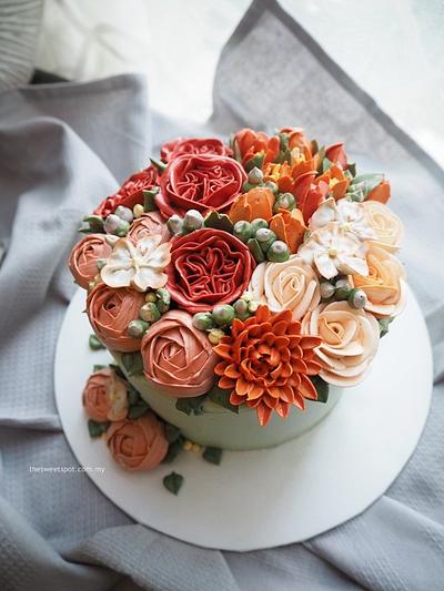Roses and tulips buttercream flower cake - Cake by Swee San