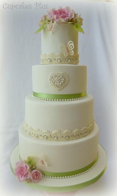 Pink and ivory wedding cake - Cake by Janice Baybutt