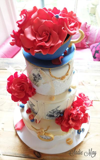 Red Rose Alice Wedding Cake  - Cake by Sharon, Sadie May Cakes 