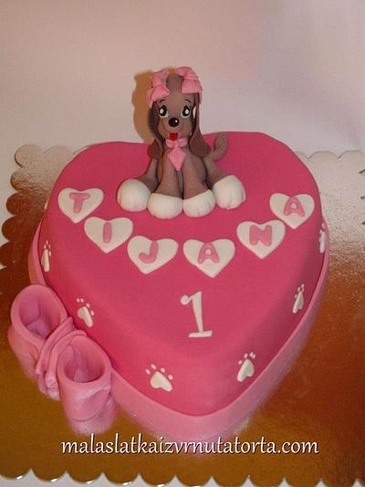 Dog on a heart cake - Cake by tweetylina