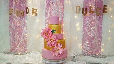 Pink and gold peonies  - Cake by Dulce & Sweet designs