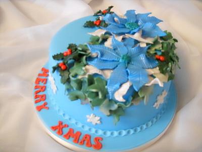 Fantasy Blue Ponsettia & Ivy Christmas Cake - Cake by Christine