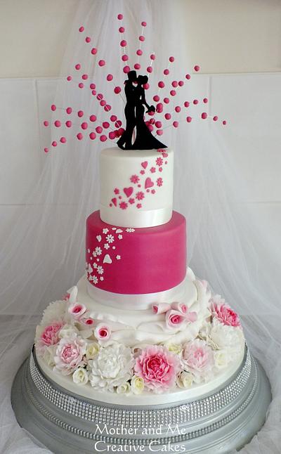 Pretty in Pink Peony and Rose Wedding Cake - Cake by Mother and Me Creative Cakes