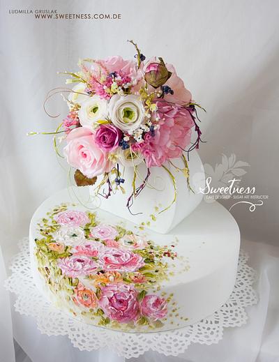Palette Knife Painting with Royal Icing, Wafer-Paper Bouquet - Cake by Ludmilla Gruslak